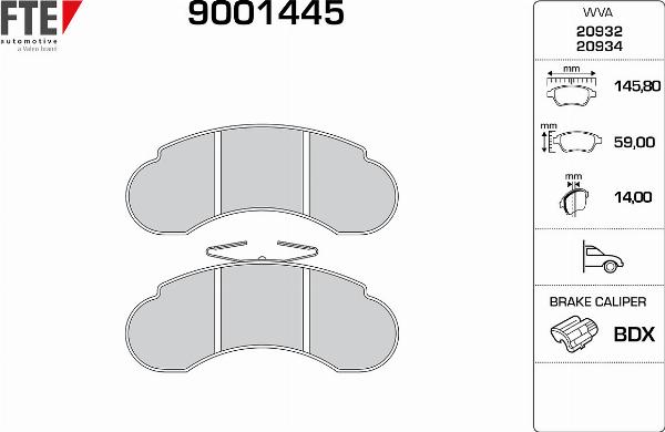 FTE 9001445 - Комплект гальмівних накладок, дискове гальмо work.proartstudio.com.ua